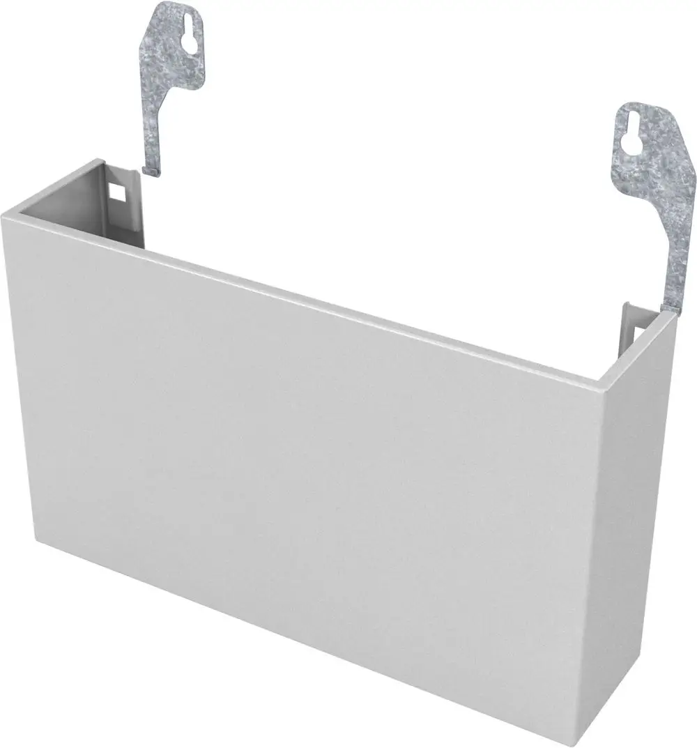 Gehäuse aus Metall mit zwei Montagehaltern, geeignet für die Integration in Wohnungsstationen. Entworfen für eine einfache Installation von Bosch-Zubehör.